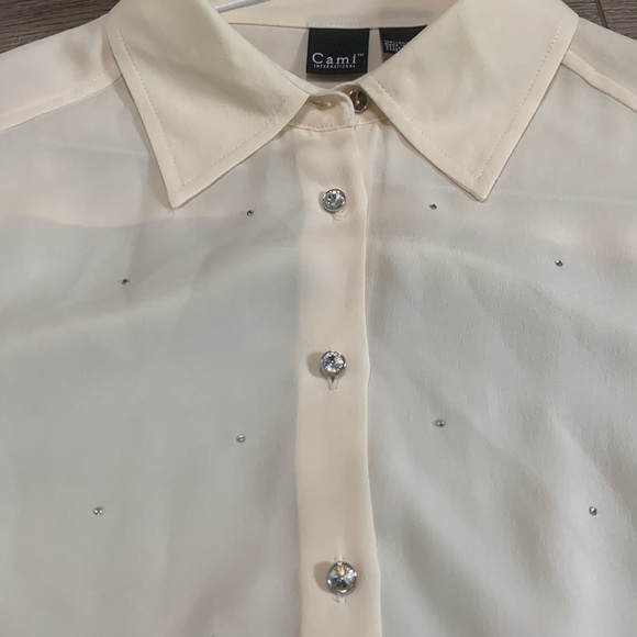 Y2K vintage 100% silk ivory bejeweled button down blouse size 10 - Picture 2 of 6